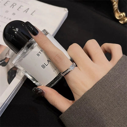 Luckacco Luxury Rose Gold Double Rowed Square Zircon Stainless Steel Ring Women's Romantic Engagement Wedding Party Jewelry Women Gift