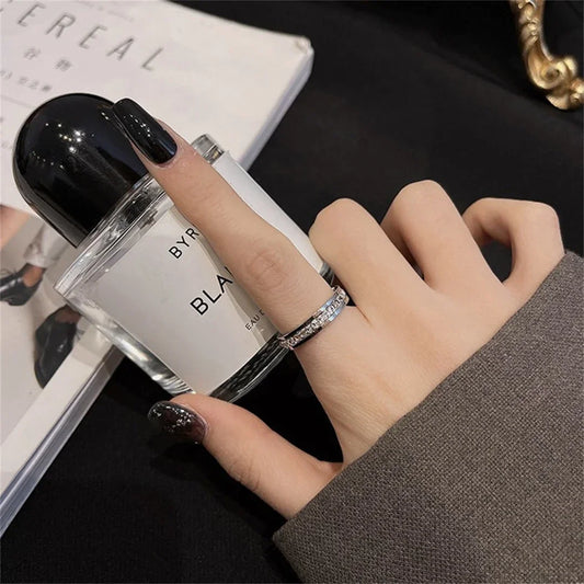 Luckacco Luxury Rose Gold Double Rowed Square Zircon Stainless Steel Ring Women's Romantic Engagement Wedding Party Jewelry Women Gift
