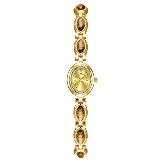 Luckacco Luxury Women's Quartz Watch Ladies Waterproof Retro Natural Jade Stones Chain Fashion Elegant Watches Gift For Girl