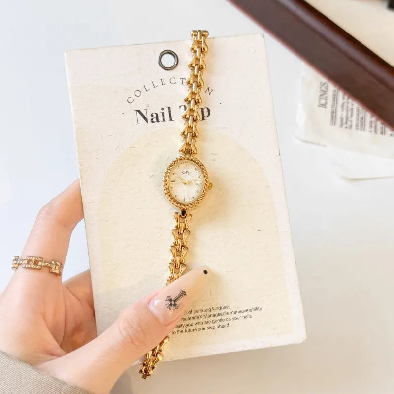 luckacco elegant ladies quartz watch gold bracelet small wrist clock stylish waterproof high quality watches for women