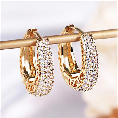 Luckacco daily picks Hollow Gold Color Hoop Earrings for Women Paved Dazzling CZ Stone Luxury Trendy Female Circle Earrings Statement Jewelry