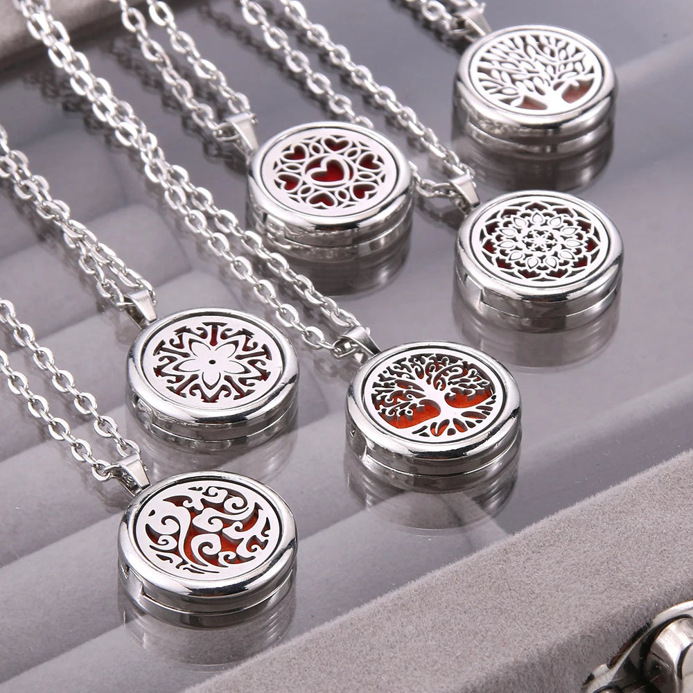 luckacco new tree of life aromatherapy necklace stainless steel essential oil diffuser amulet perfume locket pendant women jewelry gift