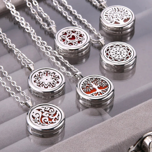 Luckacco New Tree Of Life Aromatherapy Necklace Stainless Steel Essential Oil Diffuser Amulet Perfume Locket Pendant Women Jewelry Gift