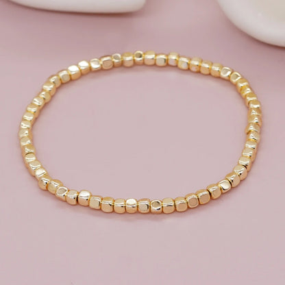 Luckacco 1PC Square Hematite Stone Bracelets Golden Beaded Stacking Elastic Stretch Handmade Fashion Unisex Jewelry Hawaii Trendy