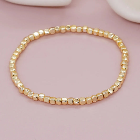 Luckacco 1PC Square Hematite Stone Bracelets Golden Beaded Stacking Elastic Stretch Handmade Fashion Unisex Jewelry Hawaii Trendy