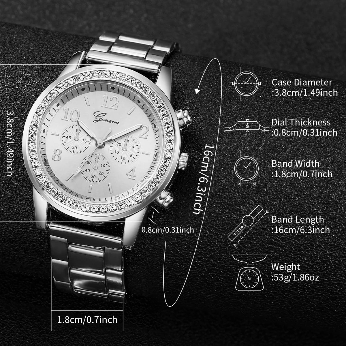 luckacco fashion women stainless steel  silver color quartz watch & diamond bracelet