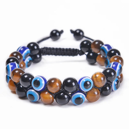 Luckacco Fashion Men Tiger Eye Natutal Stone Beaded Braided Bracelet Bangles Handmade Double Layer Lapis Lazuli Bracelets Hommes