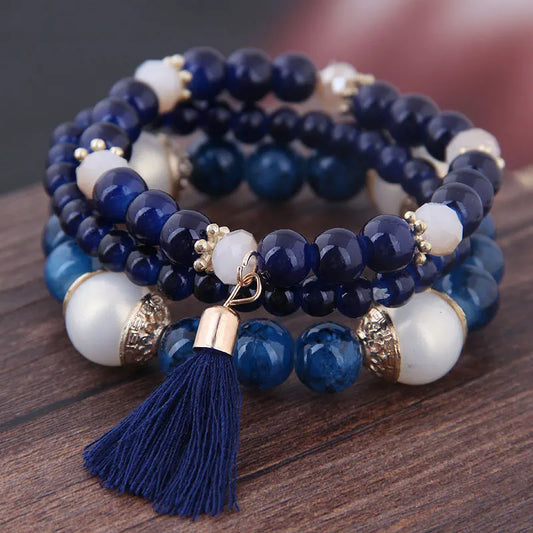 Luckacco DIEZI Korean Ethnic Bohemian Crystal Beads Leaves Charm Bracelets For Women Girls Elastic Rope Wrap Bracelet Pulseira Feminina
