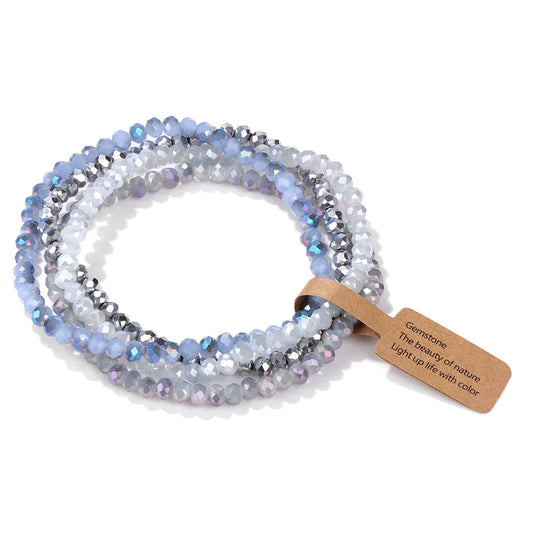 Luckacco Handmade Women Crystal Beaded Bracelet Set 3x4mm Round Glass Beads Stretch Bracelets Female Girls Boho Bangles Jewelry Gift