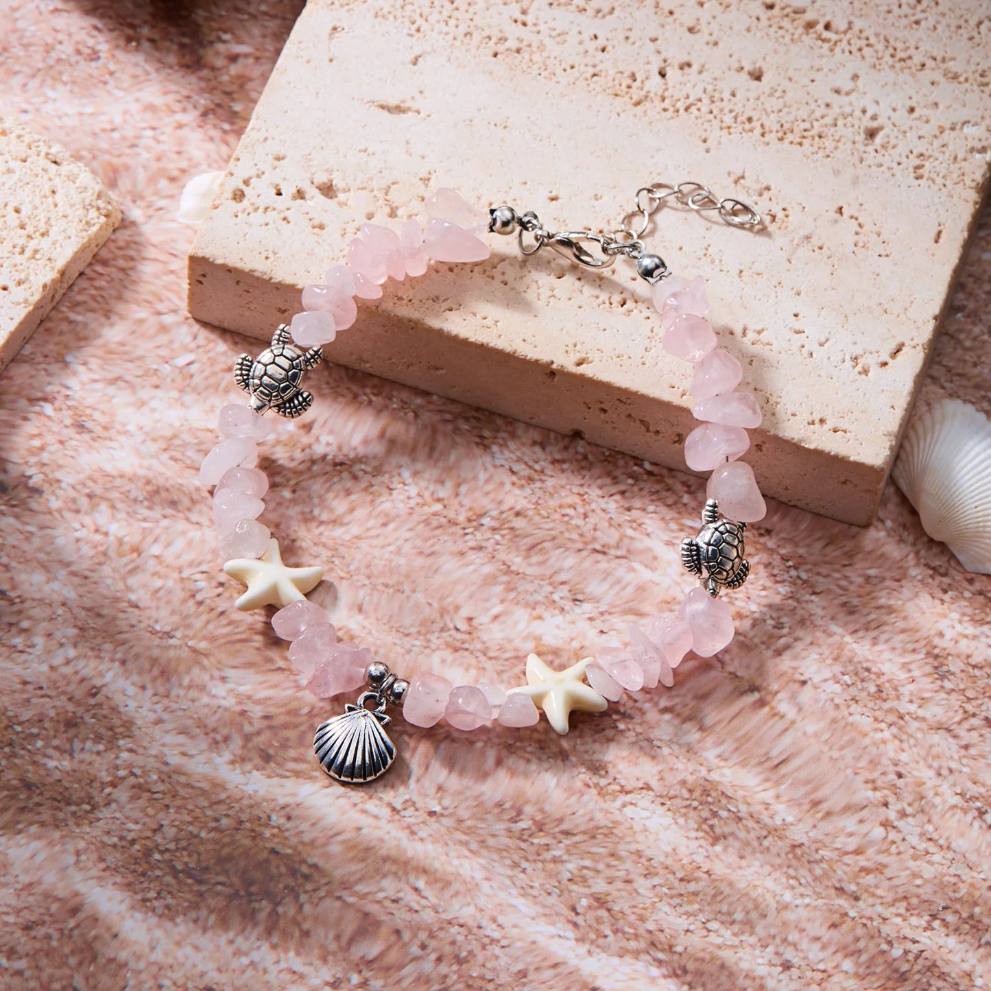 luckacco natural crystal stone shell bracelet bohemian painted shell starfish anklet beaded bracelet for women beach jewelry gifts