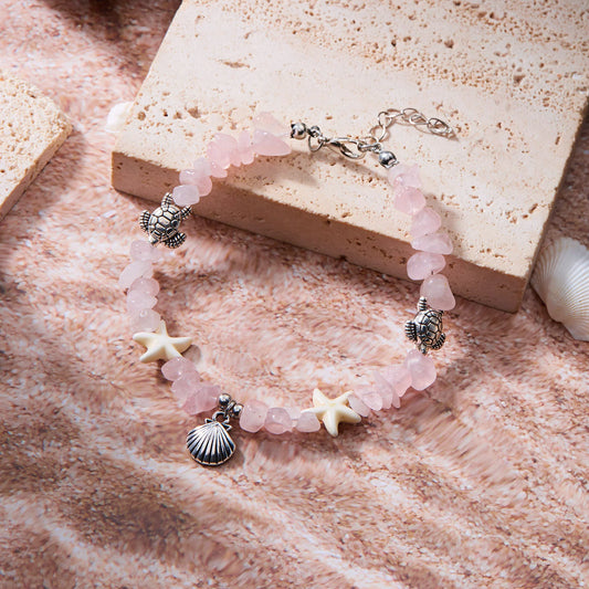 Luckacco Natural Crystal Stone Shell Bracelet Bohemian Painted Shell Starfish Anklet Beaded Bracelet For Women Beach Jewelry Gifts