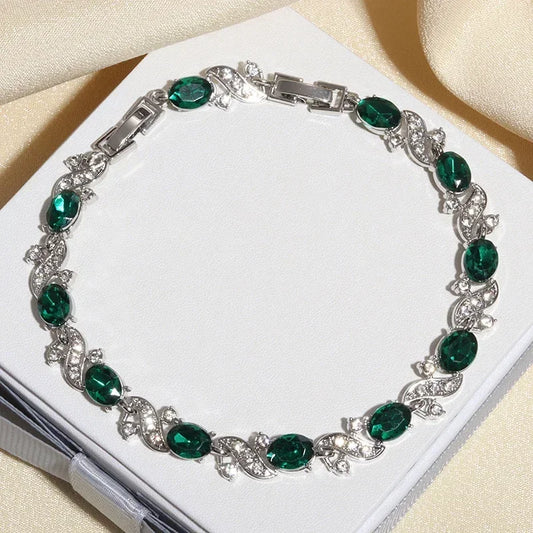 Luckacco Exquisite Shiny Tennis Ball Shape Crystal Zircon Bracelet for Women Fashion Evening Party Jewelry Girls Gift