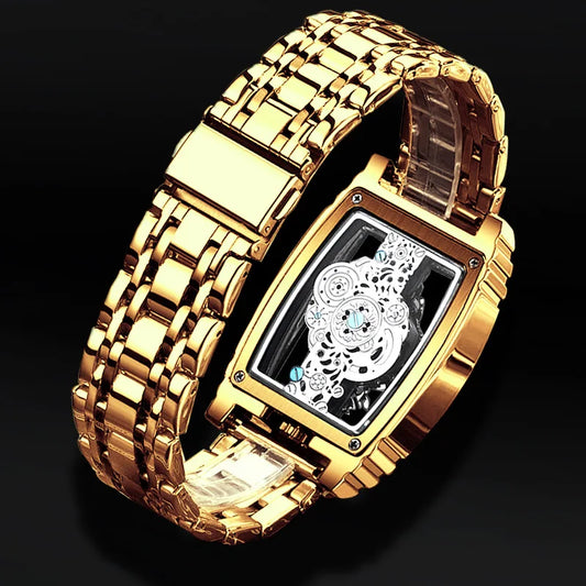 Luckacco UTHAI L44 Men's Watch Fashion Hollow Carved Large Dial Barrel Waterproof Clock Steel Band Male's Business Quartz Watches