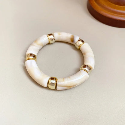 Luckacco Splicing Bamboo Tube Acrylic Smudging Bangles for Women Men Fashion Geometric Elastic Bracelets Bangles Jewelry Couple Gifts F