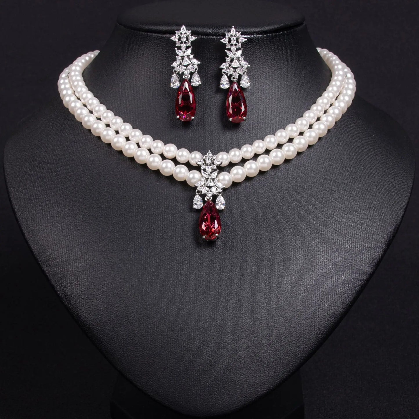 luckacco women's light luxury design imitation pearl water droplet necklace earring set fashionable and versatile niche design sense set