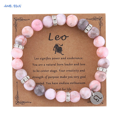Luckacco MHS.SUN 12 Star Zodiac Sign Pink Zebra Stone Beaded Bracelets Constellation Fashion Birthday Party Jewelry For Women Men