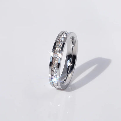 Luckacco Clear White Stones Wedding Women Ring Stainless Steel 1 and 2 Rows Bling Zircon Fashion Pair Ring Female Jewelry