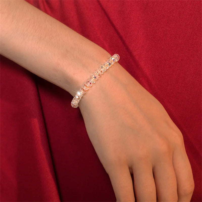 luckacco  red purple white color crystal bracelets for women simple colorful bead elastic rope bracelet fashion handmade jewelry