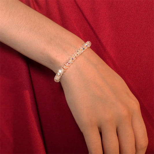Luckacco  Red Purple White Color Crystal Bracelets For Women Simple Colorful Bead Elastic Rope Bracelet Fashion Handmade Jewelry