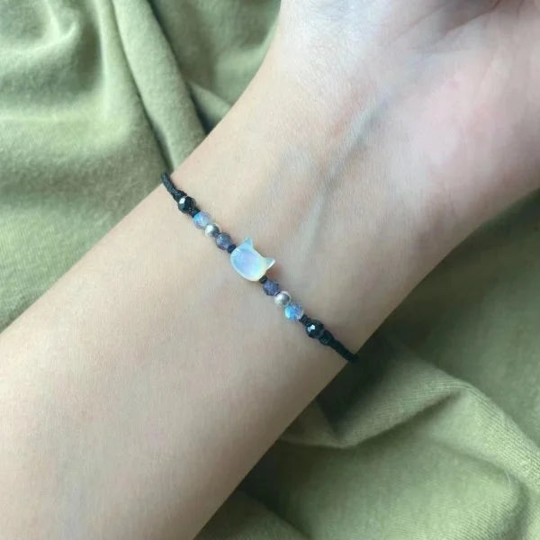 luckacco handmade 2pcs couples cute cat bracelet unique stylish hand rope for women men beaded woven bracelet wrist jewelry gifts