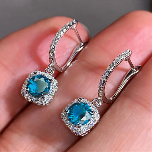 Luckacco daily picks New Trendy Square Shape Drop Earrings Brilliant Bridal Engagement Wedding Jewelry Elegant Female Dangle Earring Nice Gift