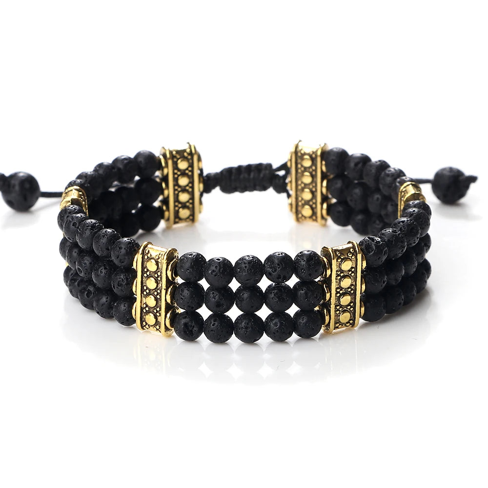 luckacco natural stone beads bracelet 4mm malachite black lava yoga energy hot couple for women men jewelry braided rope knot bangle gift