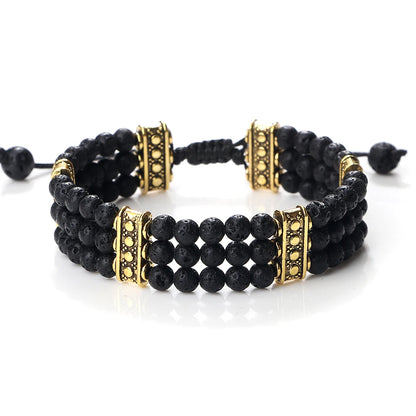 Luckacco Natural Stone Beads Bracelet 4mm Malachite Black Lava Yoga Energy Hot Couple For Women Men Jewelry Braided Rope Knot Bangle Gift