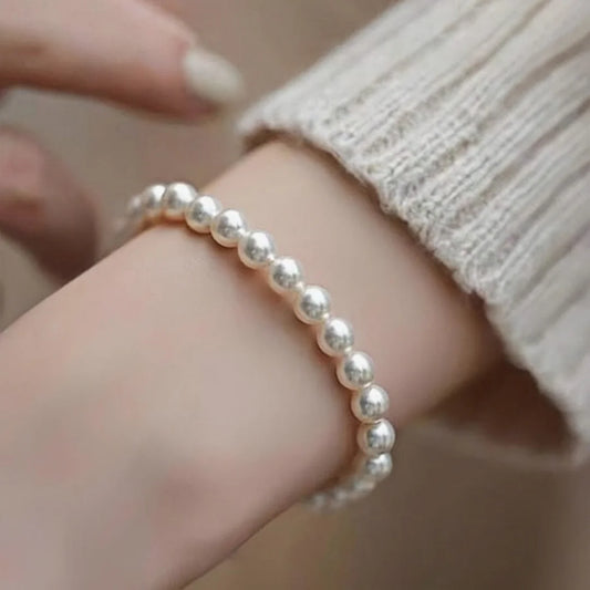 Luckacco Fashion Multi-layer Pearl Bracelet For Women French Vintage White Acrylic Bead Bulb Bracelet Trendy Party Jewelry Accessories