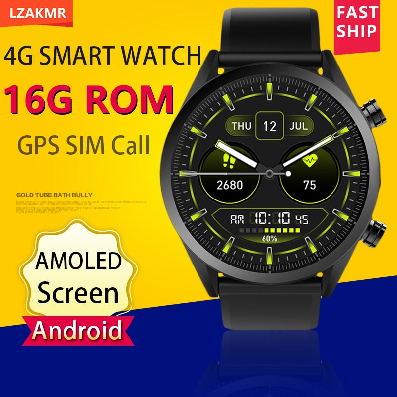 LZAKMR 2023 NEW AMOLED 1.39" Screen KC08 4G Smart Watch Men Wifi Android OS GPS Map SmartWatch 16G ROM Music SIM Call for huawei - luckacco
