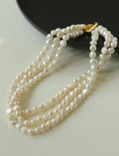 Luckacco Brass Natural Baroque Pearl Layered Chain Choker Necklace Women Jewelry Punk Designer Runway Rare Gown Boho Japan Korean