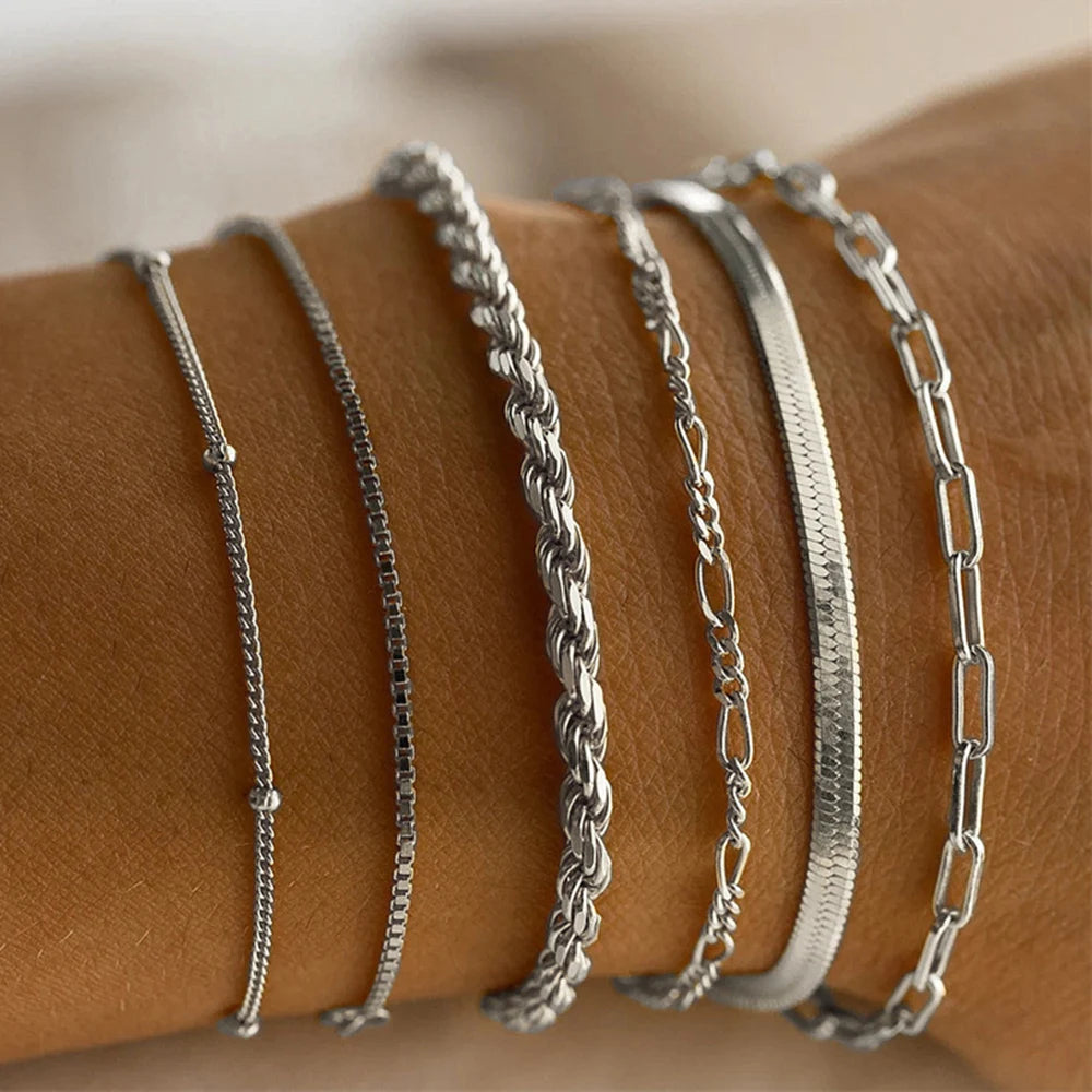 luckacco 4pcs/set fashionable snake imitation gemstone bangle rhinestone full metal bracelet set for women's jewelry birthday party gifts