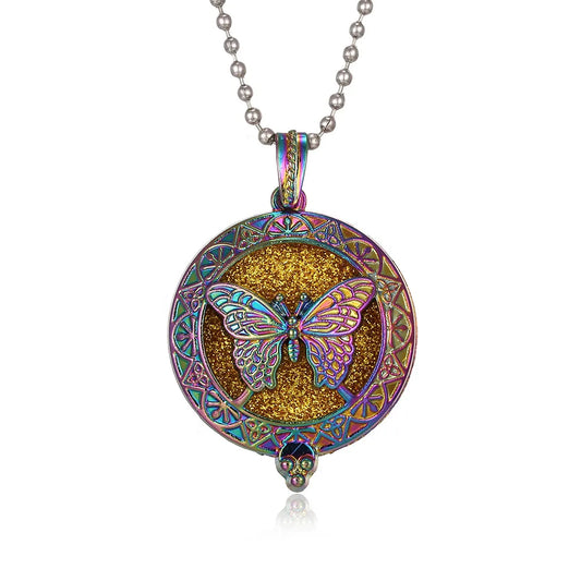 Luckacco New Colorful Aromatherapy Necklace Vintage Flower Butterfly Tree Owl Essential Oil Diffuser Necklace Perfume Lockets Pendants