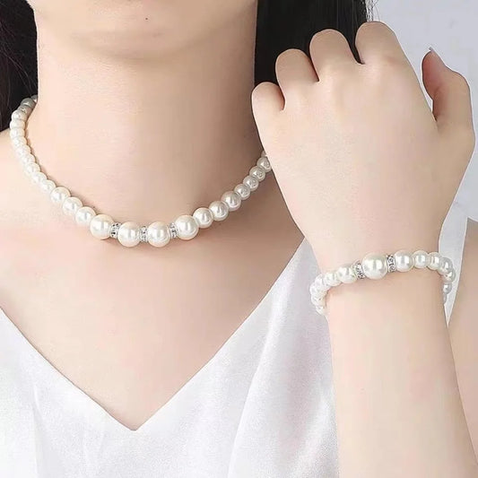 Luckacco picks 4 Pcs Women's Pearl Jewelry Set Fashion Simulated Pearls Versatile Earrings Necklaces Bracelets Jewelry Set Gift