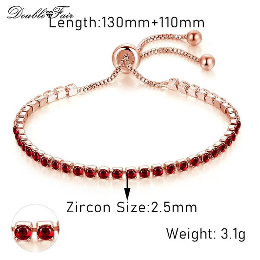 Luckacco Designer Red Zirconia Short Tennis Bracelets for Women Men Dazzling Crystal Adjustable Chain on Hand Party Daily Gifts Jewelry