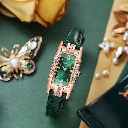 Luckacco 2PCS/Set Women's Watches Fashion Rectangle Leather Band Quartz Watch（Without Box）