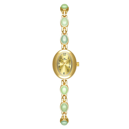 Luckacco 2025 Women quartz Watch Luxury Brand Retro Natural Dongling Stone Hotan Jade Waterproof Ladies Advanced Chain Wristwatches gift