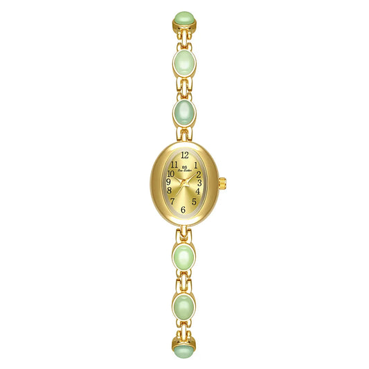 Luckacco 2025 Women quartz Watch Luxury Brand Retro Natural Dongling Stone Hotan Jade Waterproof Ladies Advanced Chain Wristwatches gift