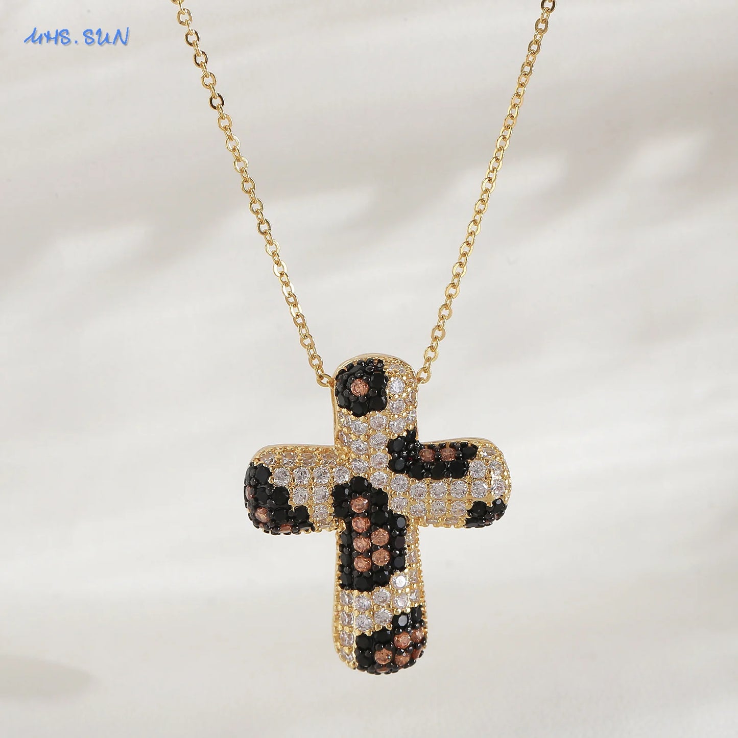 luckacco sunsll classic chunky full cubic zircon cross pendant necklaces for women men gold/silver color catholicism religious jewelry