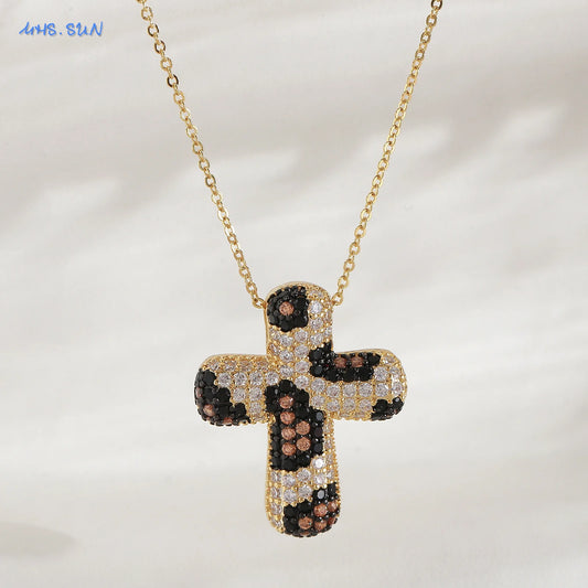 Luckacco SUNSLL Classic Chunky Full Cubic Zircon Cross Pendant Necklaces For Women Men Gold/Silver Color Catholicism Religious Jewelry