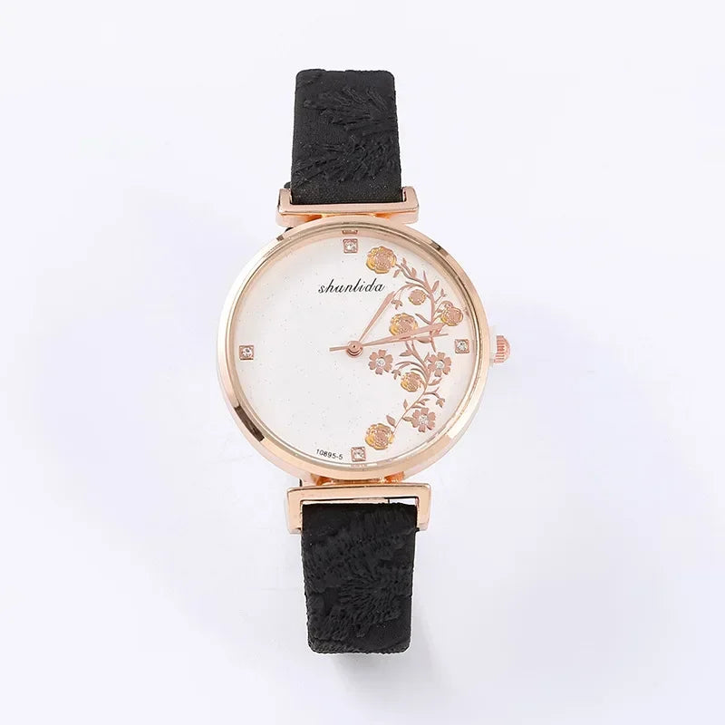 luckacco fashion butterfly women watches 2025 simple brown quartz watch vintage leather ladies wristwatches clock часы женские наручные