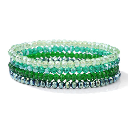 Luckacco 4Pcs/set Shinning Crystal Beads Elastic Bracelet Bohemian Faceted Colorful Crystal Glass Beaded Bracelet Bangles Set For Women