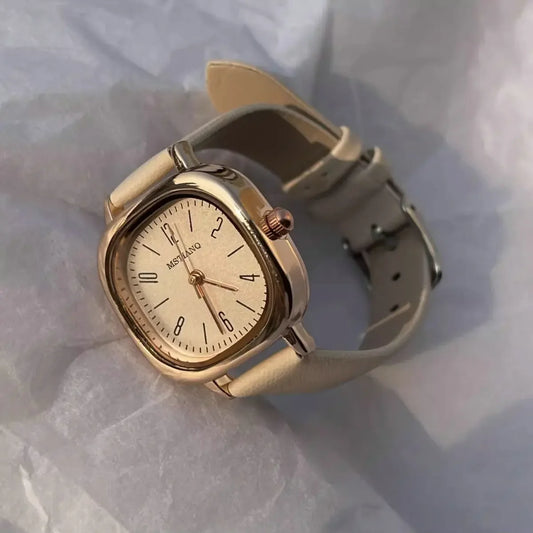 Luckacco Casual Wrist Watches Retro Square Quartz Digital Mini Dial Leather Strap Fashionable Clock Waterproof Wristwatch for Women