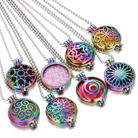 Luckacco New Colorful Aromatherapy Necklace Vintage Flower Butterfly Tree Owl Essential Oil Diffuser Necklace Perfume Lockets Pendants