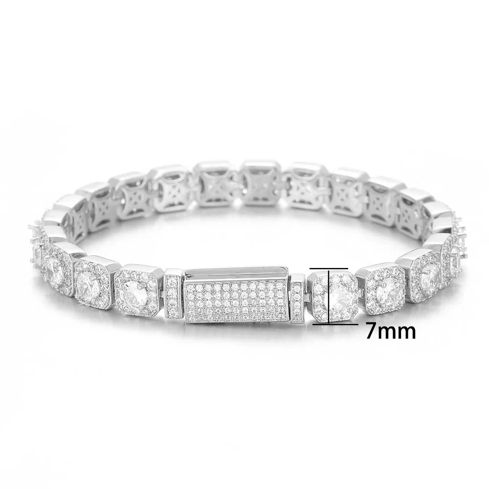 luckacco hip hop jewelry 7mm cubic zirconia cluster tennis chain iced out bracelet bling jewellery free laser name drop shipping