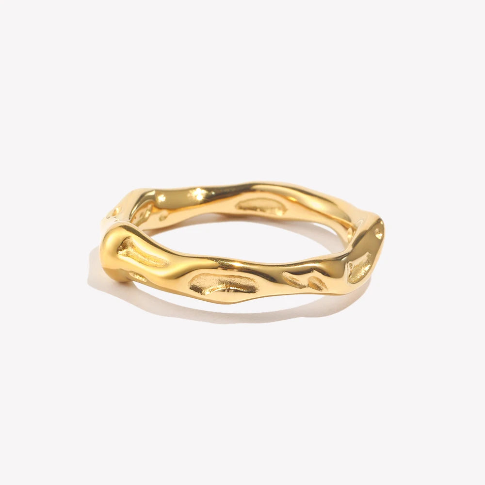 luckacco casting irregular water wave hammered gold plated index finger rings for woman minimalist basics stainless steel rings jewelry