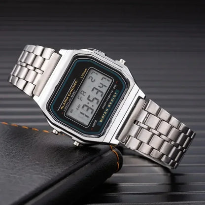 Luckacco Fashion Mens Watch Digital Led Luxury Stainless Steel Square Wristwatch Electronic Watches for Men Female Clock Reloj Hombre