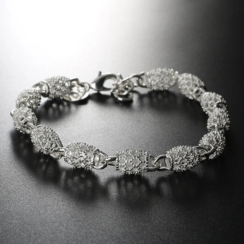 luckacco 925 silver flower beads charm bracelets for women hollow ball silver bracelet adjustable wedding party jewelry gifts