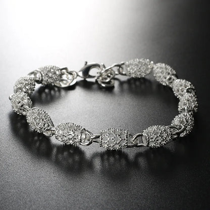 Luckacco 925 Silver Flower Beads Charm Bracelets For Women Hollow Ball Silver Bracelet Adjustable Wedding Party Jewelry Gifts