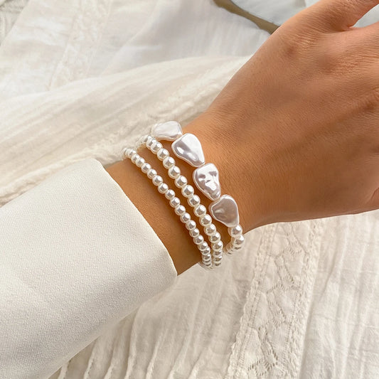 Luckacco IngeSight.Z  Luxury Multilayer Imitation Pearl Beaded Wide Cuff Bracelets For Women Simple Charm Bangles Party Birthday Gifts