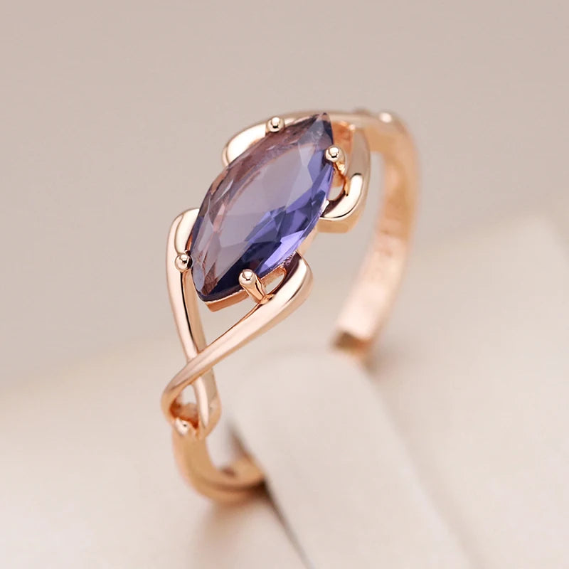 luckacco kinel sparkling rhombus purple natural zircon rings for women luxury unusual 585 rose gold color party daily jewelry 2023 new